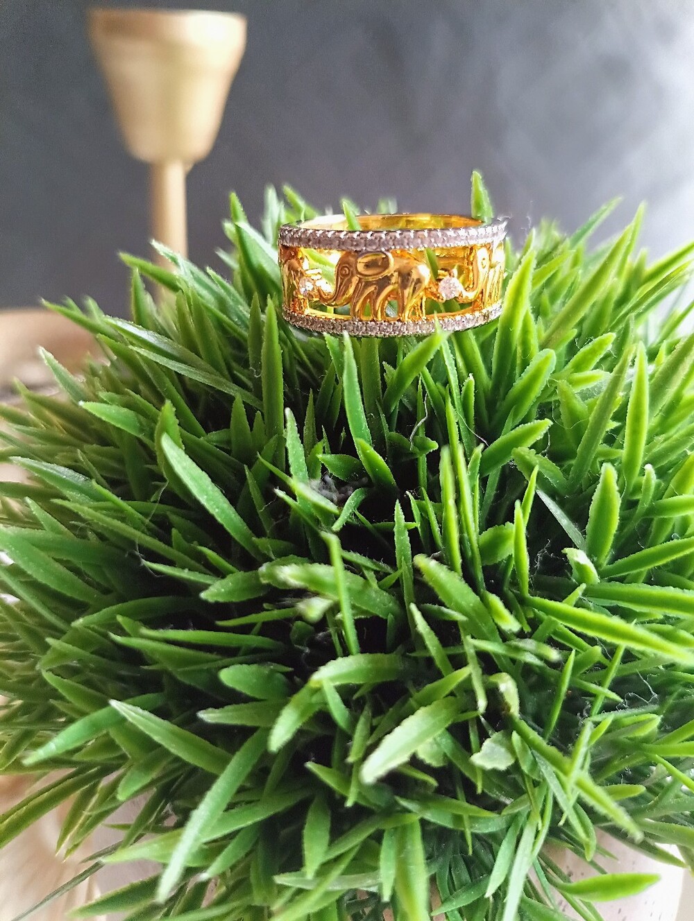 Gold Elephant Motif Women's Statement Ring - Gold Size 7